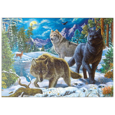 Darstellung des Puzzle Motivs puzzleplate Wolves in the Snowy Night 500 Puzzle
