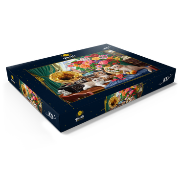 Darstellung des Puzzle Motivs Kittens & Colorful Flowers 100 Puzzle Schachtel Ansicht1