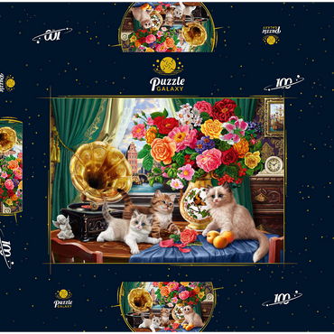 Darstellung des Puzzle Motivs Kittens & Colorful Flowers 100 Puzzle Schachtel 3D Modell