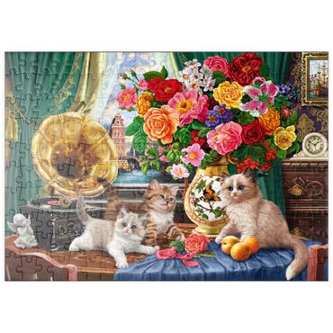 Darstellung des Puzzle Motivs puzzleplate Kittens & Colorful Flowers 200 Puzzle