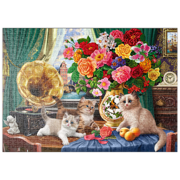 Darstellung des Puzzle Motivs puzzleplate Kittens & Colorful Flowers 500 Puzzle