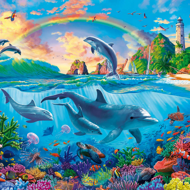 Darstellung des Puzzle Motivs Dolphins in the Ocean 100 Puzzle 3D Modell