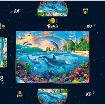 Darstellung des Puzzle Motivs Dolphins in the Ocean 100 Puzzle Schachtel 3D Modell