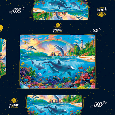 Darstellung des Puzzle Motivs Dolphins in the Ocean 500 Puzzle Schachtel 3D Modell