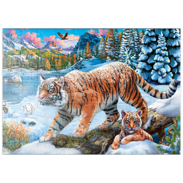 Darstellung des Puzzle Motivs puzzleplate Winter Tigers 100 Puzzle