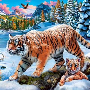 Darstellung des Puzzle Motivs Winter Tigers 100 Puzzle 3D Modell