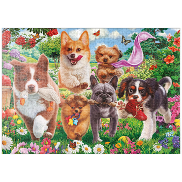 Darstellung des Puzzle Motivs puzzleplate Running Puppies 1000 Puzzle