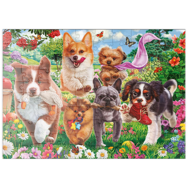 Darstellung des Puzzle Motivs puzzleplate Running Puppies 100 Puzzle