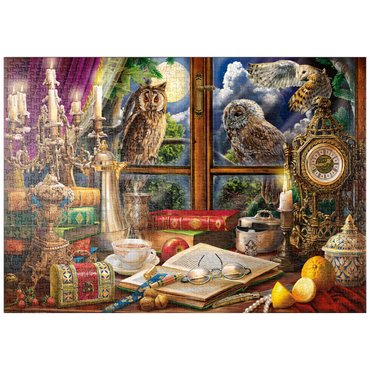 Darstellung des Puzzle Motivs puzzleplate Evening Still Life With Owls 1000 Puzzle