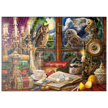 Darstellung des Puzzle Motivs puzzleplate Evening Still Life With Owls 100 Puzzle
