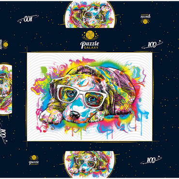 Darstellung des Puzzle Motivs Puppy Drip Art 100 Puzzle Schachtel 3D Modell