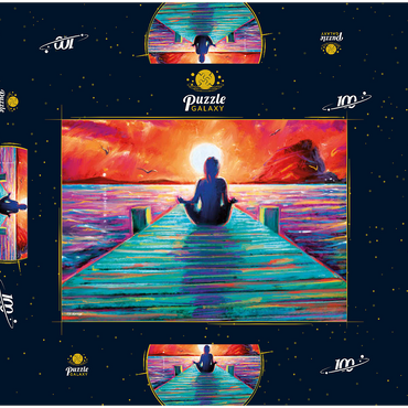 Darstellung des Puzzle Motivs Yoga on the Dock 100 Puzzle Schachtel 3D Modell