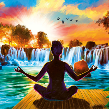 Darstellung des Puzzle Motivs Waterfall Yoga 1000 Puzzle 3D Modell