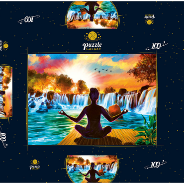 Darstellung des Puzzle Motivs Waterfall Yoga 100 Puzzle Schachtel 3D Modell