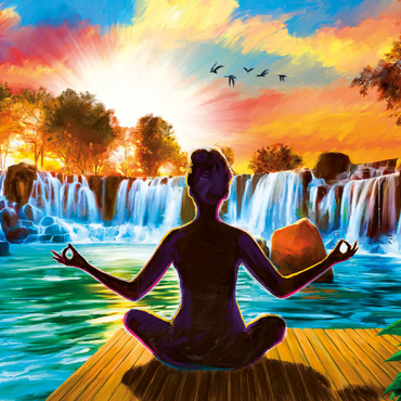 Darstellung des Puzzle Motivs Waterfall Yoga 500 Puzzle 3D Modell