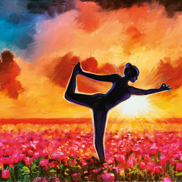 Darstellung des Puzzle Motivs Yoga in a Flower Bed 500 Puzzle 3D Modell