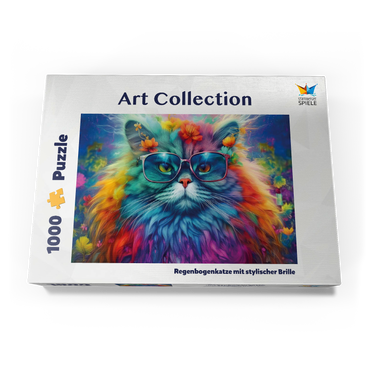 Darstellung des Puzzle Motivs Regenbogenkatze mit stylischer Brille 1000 Puzzle Schachtel Ansicht3