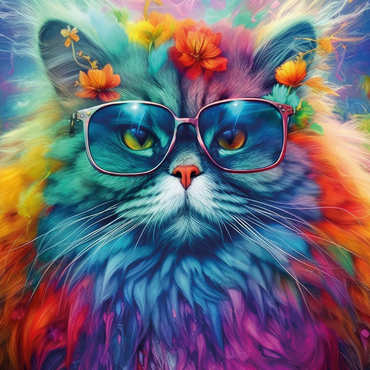 Darstellung des Puzzle Motivs Regenbogenkatze mit stylischer Brille 1000 Puzzle 3D Modell