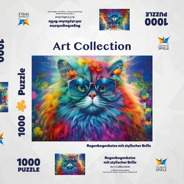 Darstellung des Puzzle Motivs Regenbogenkatze mit stylischer Brille 1000 Puzzle Schachtel 3D Modell