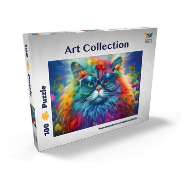 Darstellung des Puzzle Motivs Regenbogenkatze mit stylischer Brille 100 Puzzle Schachtel Ansicht2