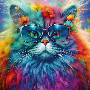 Darstellung des Puzzle Motivs Regenbogenkatze mit stylischer Brille 100 Puzzle 3D Modell