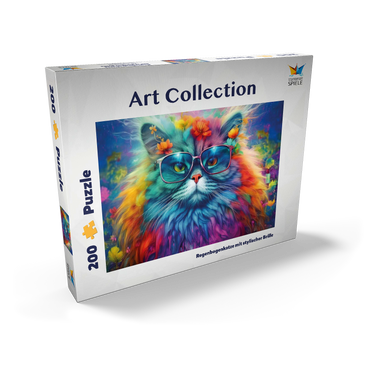 Darstellung des Puzzle Motivs Regenbogenkatze mit stylischer Brille 200 Puzzle Schachtel Ansicht2