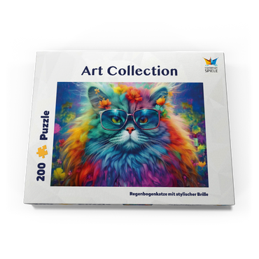 Darstellung des Puzzle Motivs Regenbogenkatze mit stylischer Brille 200 Puzzle Schachtel Ansicht3