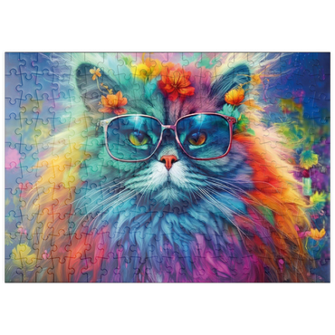 Darstellung des Puzzle Motivs puzzleplate Regenbogenkatze mit stylischer Brille 200 Puzzle