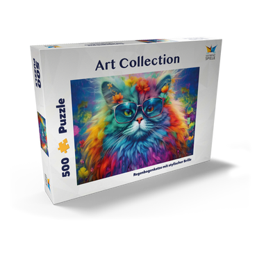 Darstellung des Puzzle Motivs Regenbogenkatze mit stylischer Brille 500 Puzzle Schachtel Ansicht2