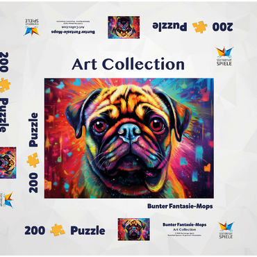 Darstellung des Puzzle Motivs Bunter Fantasie-Mops 200 Puzzle Schachtel 3D Modell