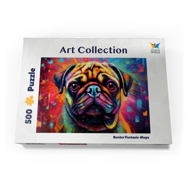 Darstellung des Puzzle Motivs Bunter Fantasie-Mops 500 Puzzle Schachtel Ansicht3