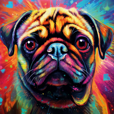 Darstellung des Puzzle Motivs Bunter Fantasie-Mops 500 Puzzle 3D Modell