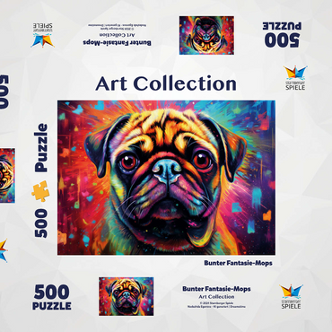Darstellung des Puzzle Motivs Bunter Fantasie-Mops 500 Puzzle Schachtel 3D Modell