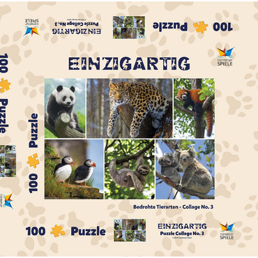 Darstellung des Puzzle Motivs Einzigartig - Bedrohte Tierarten - Collage No. 3 100 Puzzle Schachtel 3D Modell