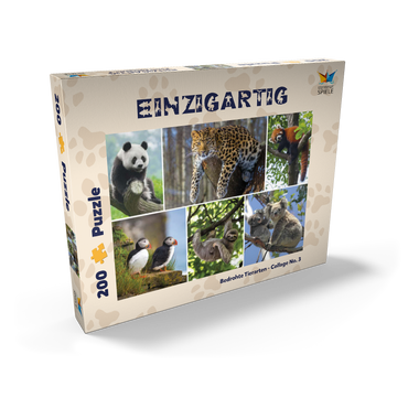 Darstellung des Puzzle Motivs Einzigartig - Bedrohte Tierarten - Collage No. 3 200 Puzzle Schachtel Ansicht2