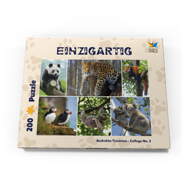 Darstellung des Puzzle Motivs Einzigartig - Bedrohte Tierarten - Collage No. 3 200 Puzzle Schachtel Ansicht3