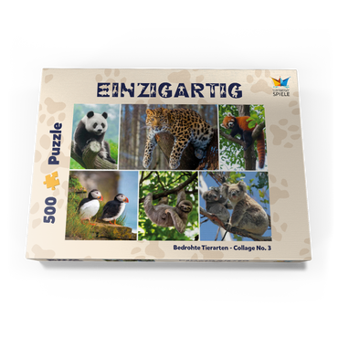 Darstellung des Puzzle Motivs Einzigartig - Bedrohte Tierarten - Collage No. 3 500 Puzzle Schachtel Ansicht3