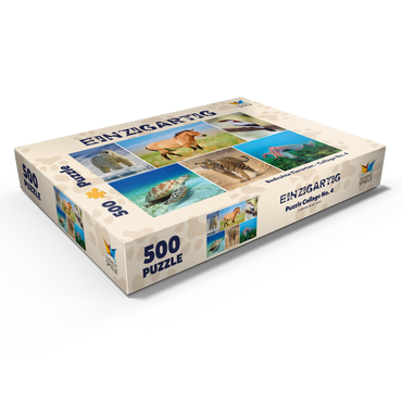 Darstellung des Puzzle Motivs Einzigartig - Bedrohte Tierarten - Collage No. 4 500 Puzzle Schachtel Ansicht1