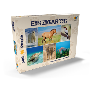 Darstellung des Puzzle Motivs Einzigartig - Bedrohte Tierarten - Collage No. 4 500 Puzzle Schachtel Ansicht2