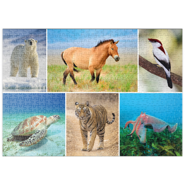 Darstellung des Puzzle Motivs puzzleplate Einzigartig - Bedrohte Tierarten - Collage No. 4 500 Puzzle