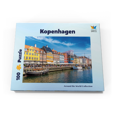 Darstellung des Puzzle Motivs Nyhavn in Kopenhagen, Dänemark 100 Puzzle Schachtel Ansicht3