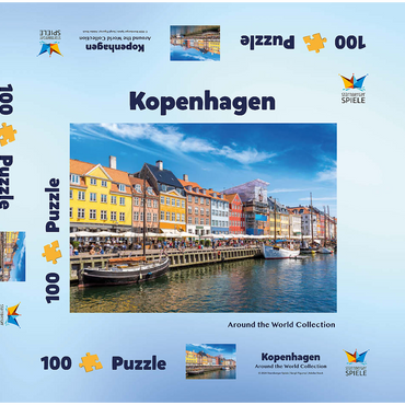 Darstellung des Puzzle Motivs Nyhavn in Kopenhagen, Dänemark 100 Puzzle Schachtel 3D Modell