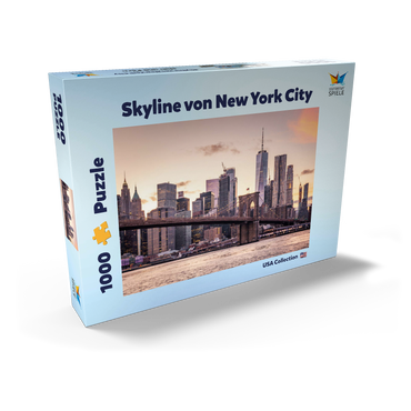 Darstellung des Puzzle Motivs Skyline von New York City im Sonnenuntergang, USA 1000 Puzzle Schachtel Ansicht2