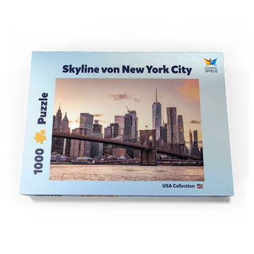 Darstellung des Puzzle Motivs Skyline von New York City im Sonnenuntergang, USA 1000 Puzzle Schachtel Ansicht3