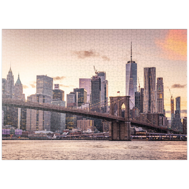 Darstellung des Puzzle Motivs puzzleplate Skyline von New York City im Sonnenuntergang, USA 1000 Puzzle
