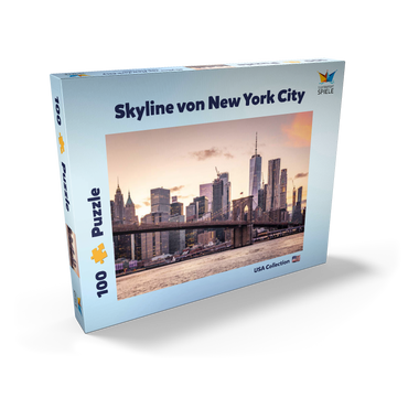 Darstellung des Puzzle Motivs Skyline von New York City im Sonnenuntergang, USA 100 Puzzle Schachtel Ansicht2