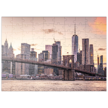 Darstellung des Puzzle Motivs puzzleplate Skyline von New York City im Sonnenuntergang, USA 100 Puzzle