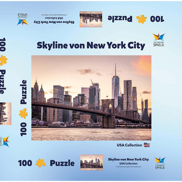Darstellung des Puzzle Motivs Skyline von New York City im Sonnenuntergang, USA 100 Puzzle Schachtel 3D Modell