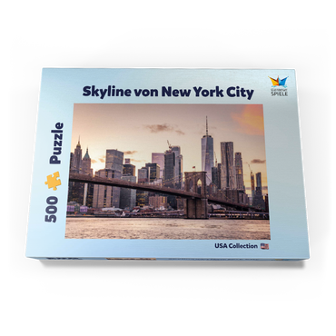 Darstellung des Puzzle Motivs Skyline von New York City im Sonnenuntergang, USA 500 Puzzle Schachtel Ansicht3