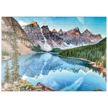 Darstellung des Puzzle Motivs puzzleplate Moraine Lake - Panorama im Banff National Park, Alberta, Kanada 100 Puzzle